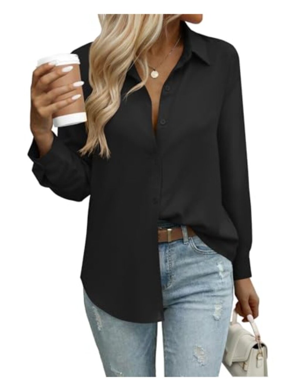 Women's Floral Chiffon Blouse Long Sleeve Button Down Shirt